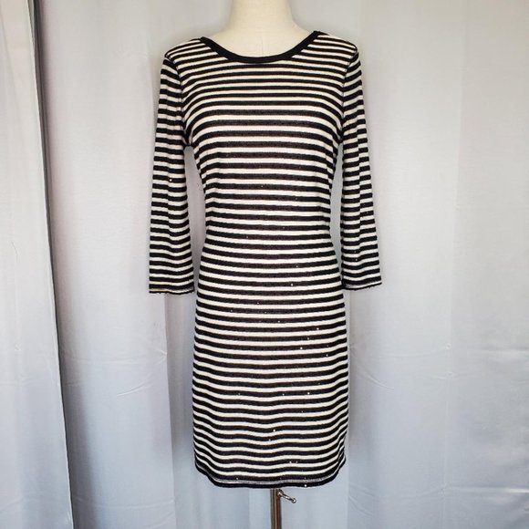 Express Sequin Black & White Stripe Dress - Picture 1 of 10